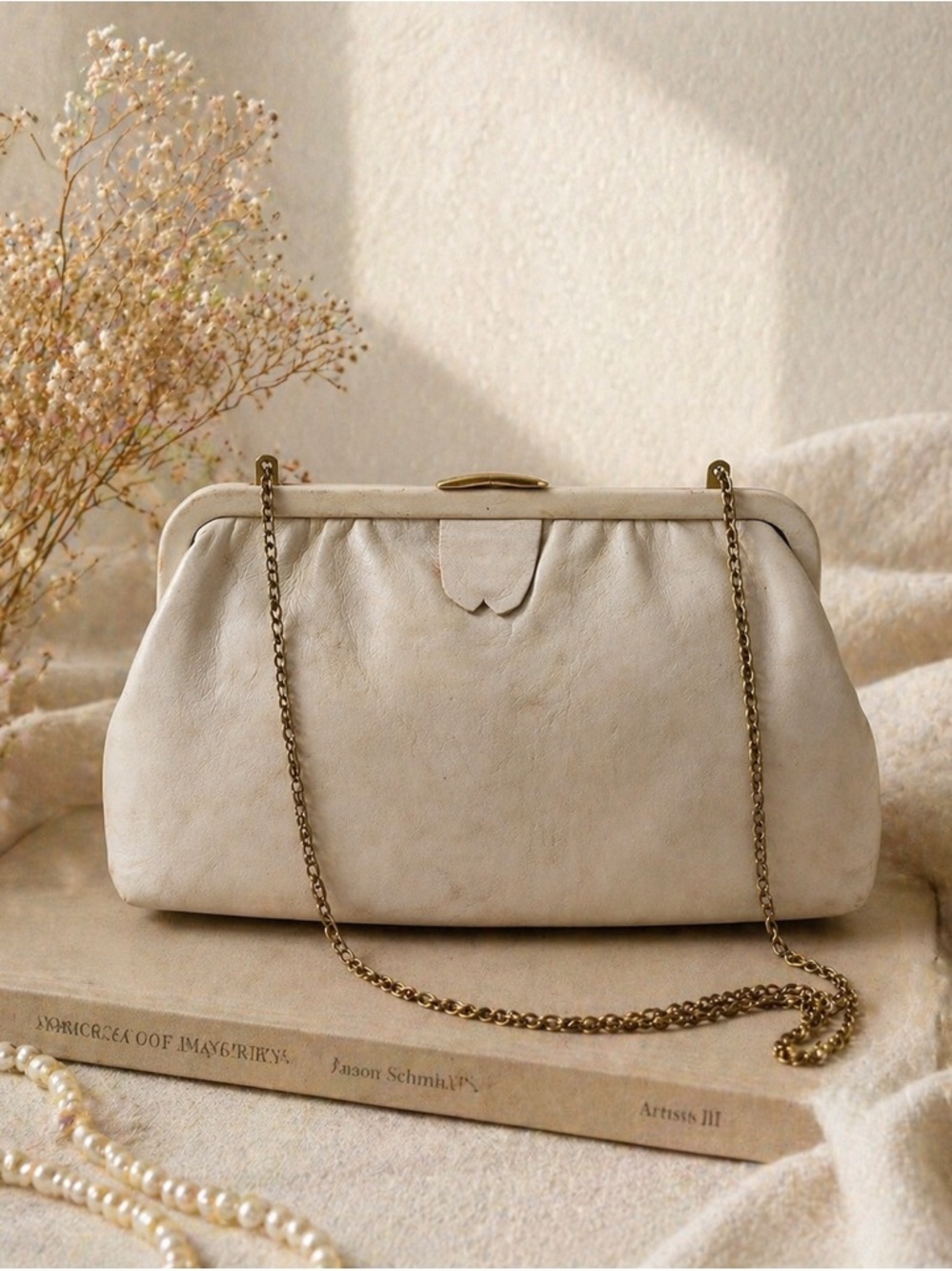 Classic Cream Leather Chain-Handle Women's Bag